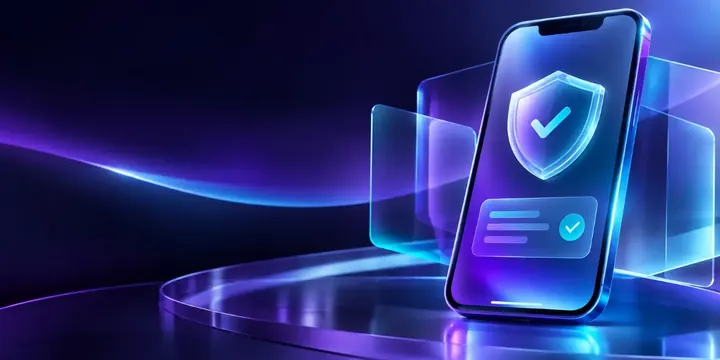Phone showing a verification screen with a shield icon