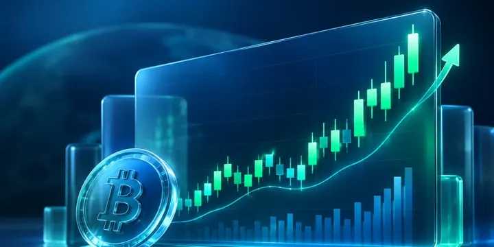 Dramatic crypto price chart with sharp green candles breaking upward