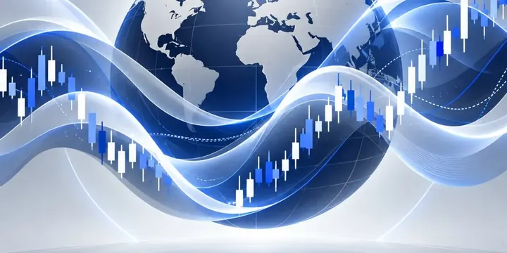 Abstract waves of light representing market volatility across currency charts