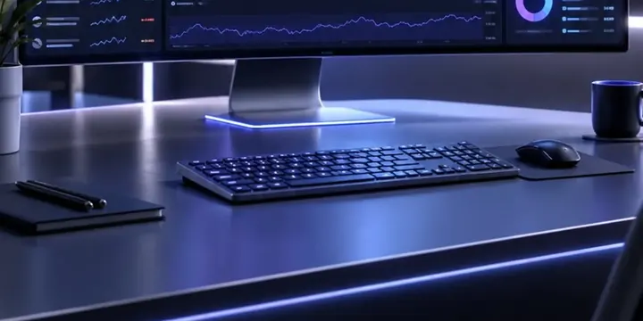 Premium dark mode trading dashboard on a wide monitor