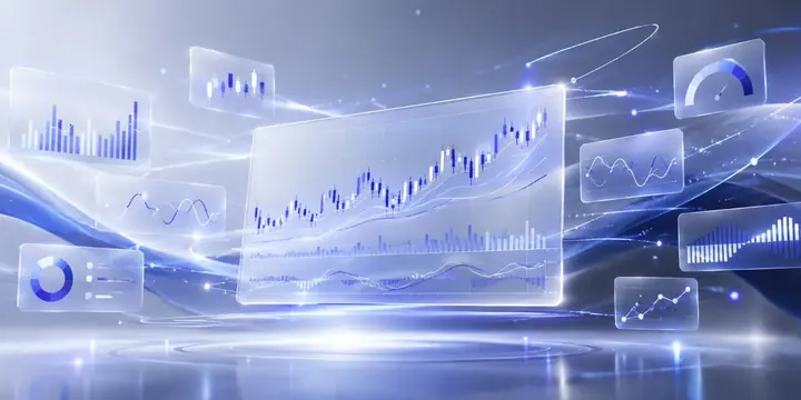 Set of charting tools and indicators floating around a chart