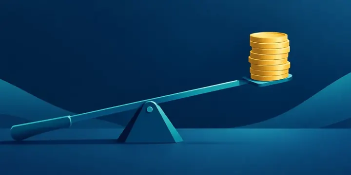 Precision lever lifting a stack of coins clean minimal composition