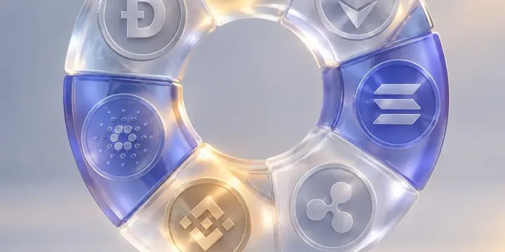 Donut chart made of assorted crypto coins